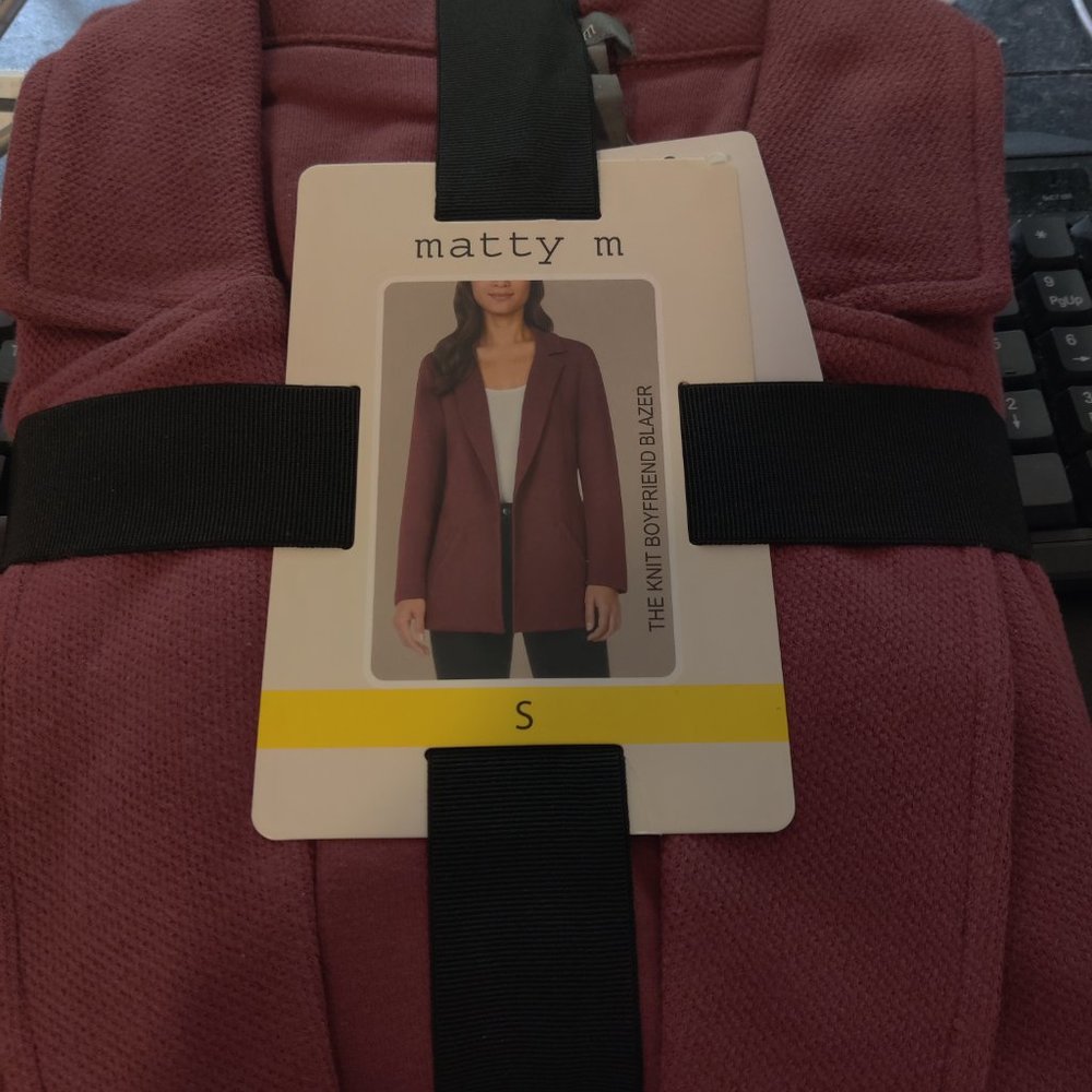 NWT Matty M Women's Knit Boyfriend Blazer Cardigan Rosewood Size S $60 FLB201 - Picture 2 of 3